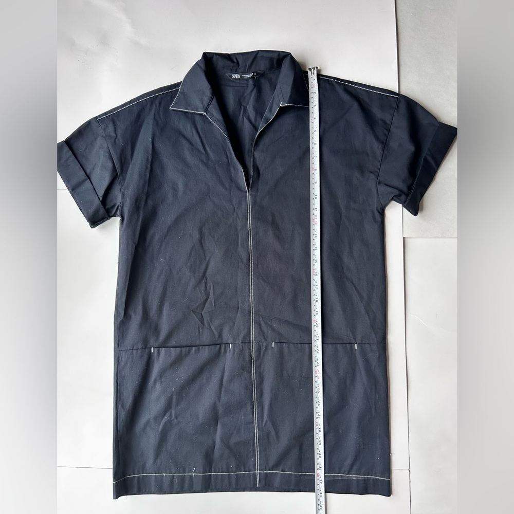 Zara POPLIN DRESS WITH CONTRAST TOPSTITCHING Navy blue xs - Picture 6 of 9